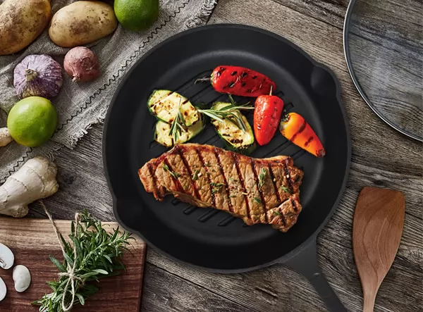 Sarchi 10" Round Pre-Seasoned Cast Iron Grill Pan