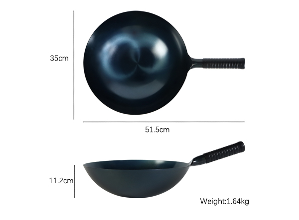 Chinese Round Bottom Blue 14'' Carbon Steel Pow Wok