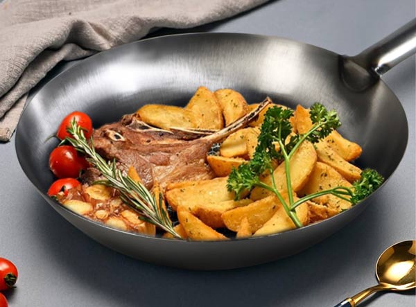 No Coating PFAS Free Carbon Steel London Wok with Long Handle