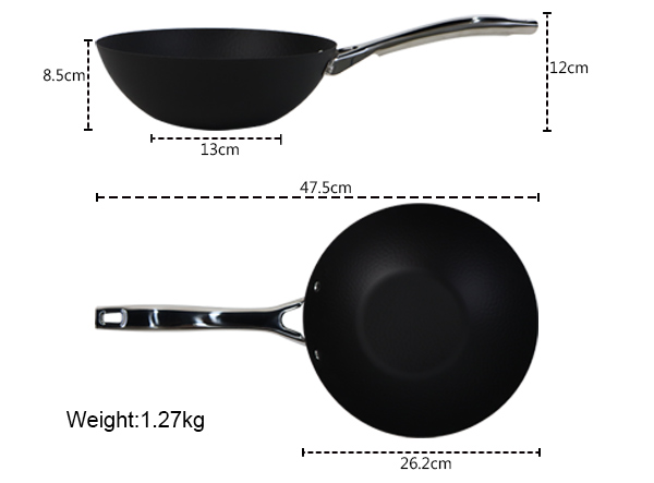 Matte Pre-seasoned Coating Hammered Iron Wok with SS Handle