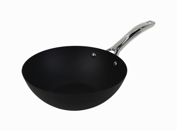 Matte Pre-seasoned Coating Hammered Iron Wok with SS Handle