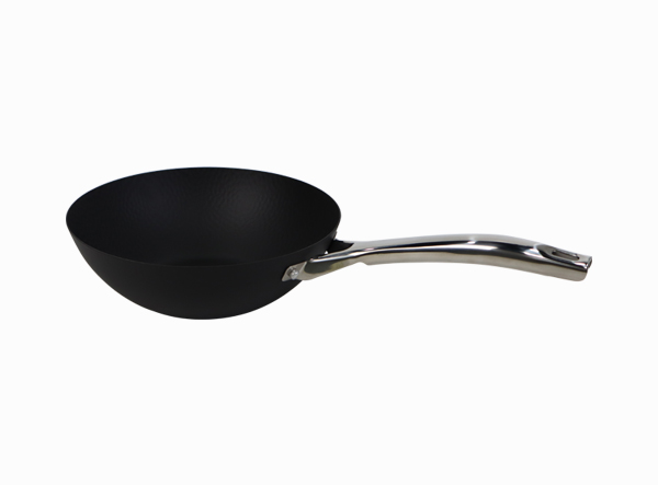 Matte Pre-seasoned Coating Hammered Iron Wok with SS Handle
