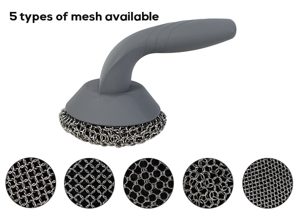 Stainless Steel Cast Iron Chainmail Scrubber with Handle