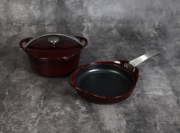Enameled 2 Piece Cast Iron Stack Pots Set with Removable Handle