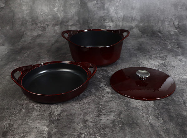 Enameled 2 Piece Cast Iron Stack Pots Set with Removable Handle