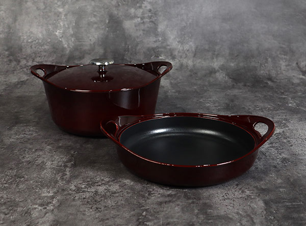 Enameled 2 Piece Cast Iron Stack Pots Set with Removable Handle
