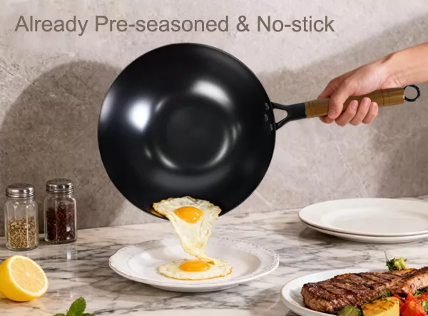 Lightweight 11.8 inch Flat-bottom Nitrided Cast Iron Wok