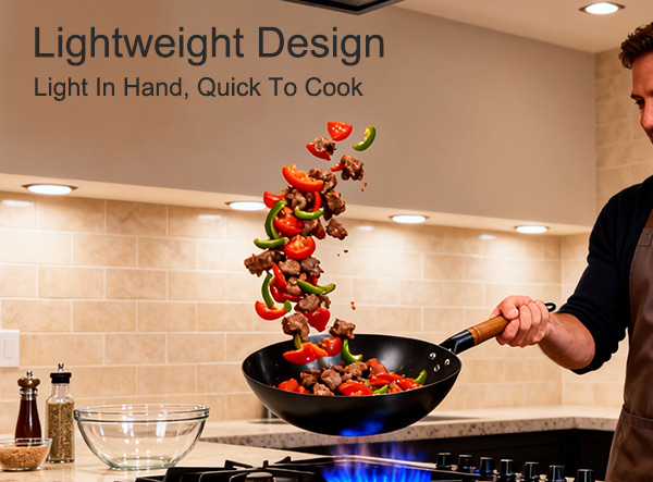 Lightweight 11.8 inch Flat-bottom Nitrided Cast Iron Wok