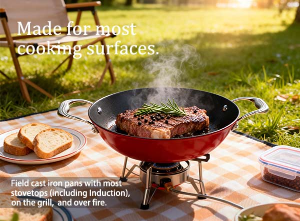 Lightweight Enameled Cast Iron Stir Fry Pan for Flat-top Stoves