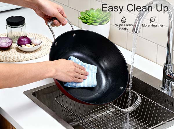 Lightweight Enameled Cast Iron Stir Fry Pan for Flat-top Stoves