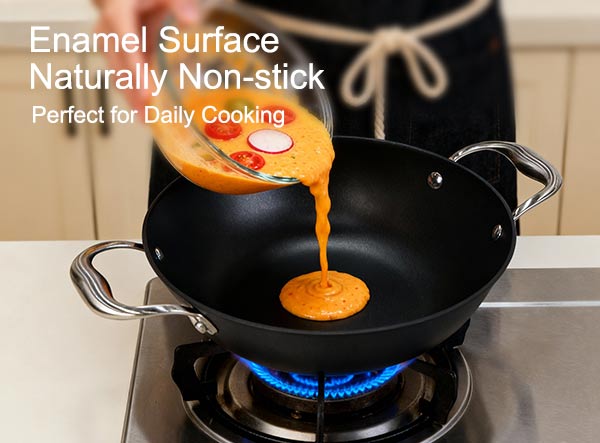 Nonstick Lightweight Enamel Cast Iron Deep Kadai for Deep Frying