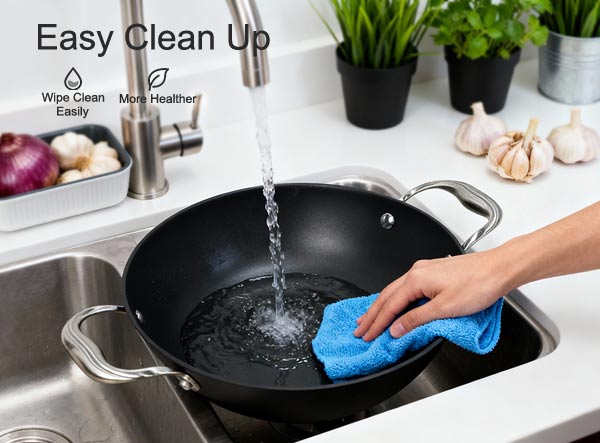 Nonstick Lightweight Enamel Cast Iron Deep Kadai for Deep Frying