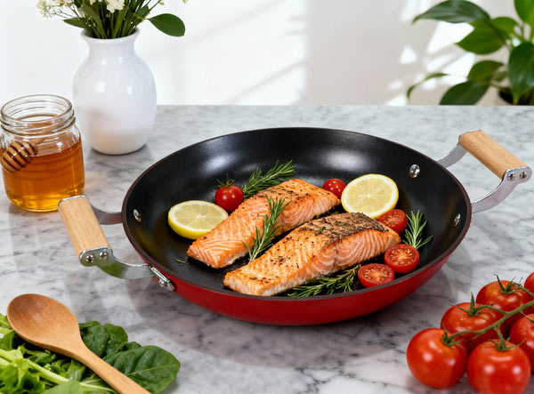 Double Handle Light Weight Cast Iron Fry Pan with Enamel Coating