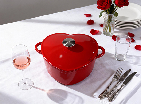 Giftware Supplier 3-Quart Enameled Cast Iron Heart Shaped Dutch Oven