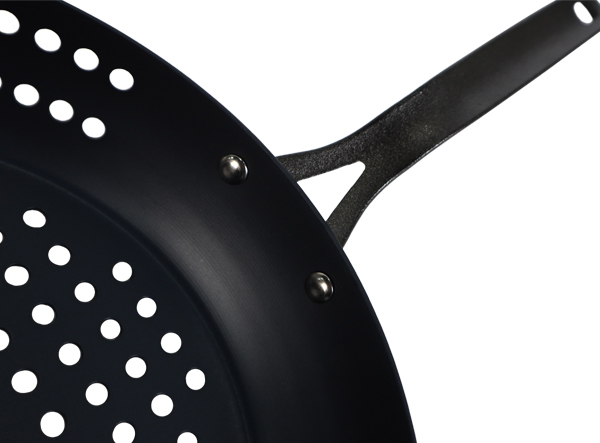 Outdoor Carbon Steel Perforated Grill Skillet | Non-Stick BBQ Pan for Vegetables & Seafood