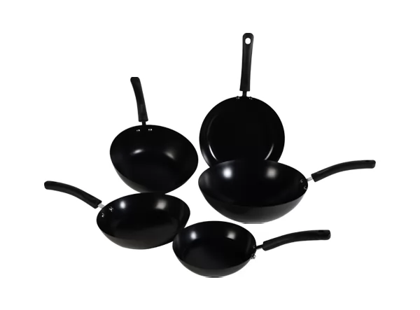 Non Stick 5-Piece Carbon Steel Fry Pans & Stir Fry Woks, Multi-Size for All Stoves